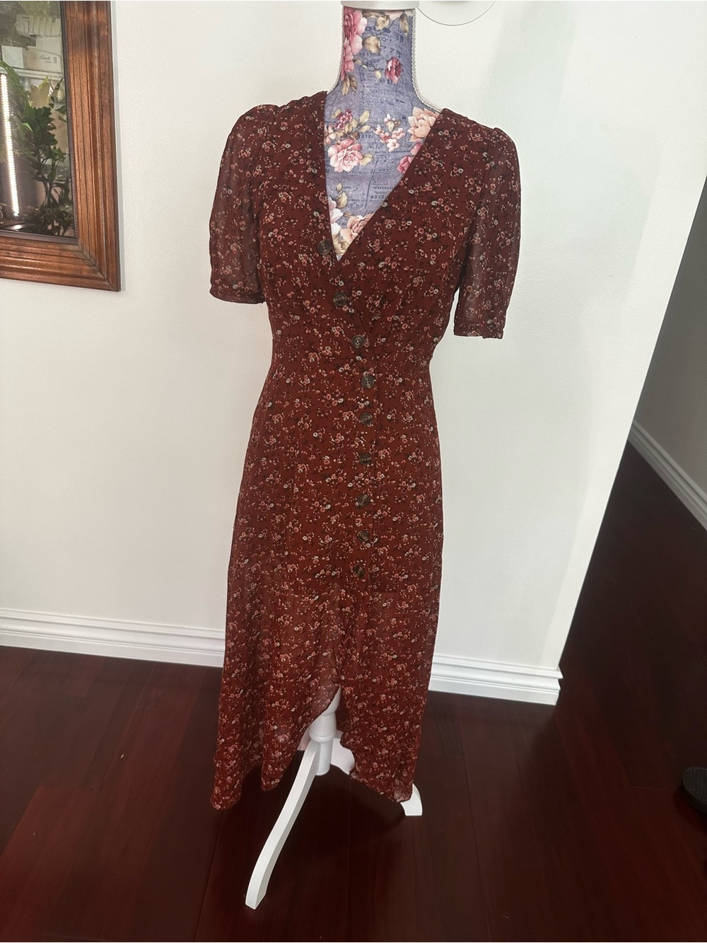 Forever 21 Rust Floral Button-Front Midi Dress